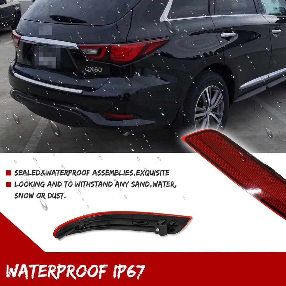 Par de luces reflectoras de parachoques trasero para Infiniti QX60 2016-2020 ROJO DIESTRO Y DERECHO Foto 4 de 4