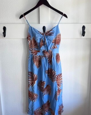 blue palm leaf dress Lush Women's Size Small Leaves Shirt dress