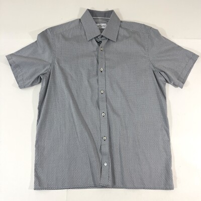 Robert Graham Geometric Gray Classic Fit Short Sleeve Button Shirt 41 16 M/L