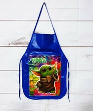 Baby Yoda Grogu Kids Blue Vinyl Bib Apron Cooking Crafts Handmade