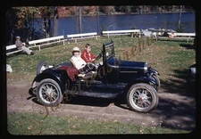 Ford Model T Car Boy Driving 35mm Slide 1950s Red Border Kodachrome