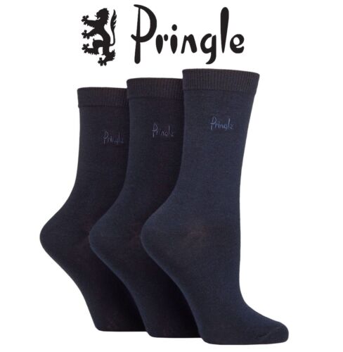 Ladies Pringle Socks Cotton and Recycled Polyester in Navy Blue Size 4-8 3 Pairs - Picture 1 of 4