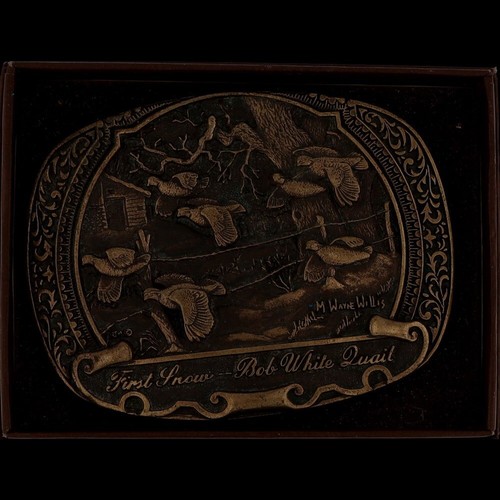 Boucle de ceinture vintage en laiton bob blanc chasse caille chasse western art années 80 - Photo 2 sur 7