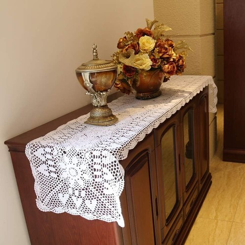 Vintage Crochet Lace Table Runner Doily Rectangle Dresser Scarf Wedding Party - Picture 20 of 41