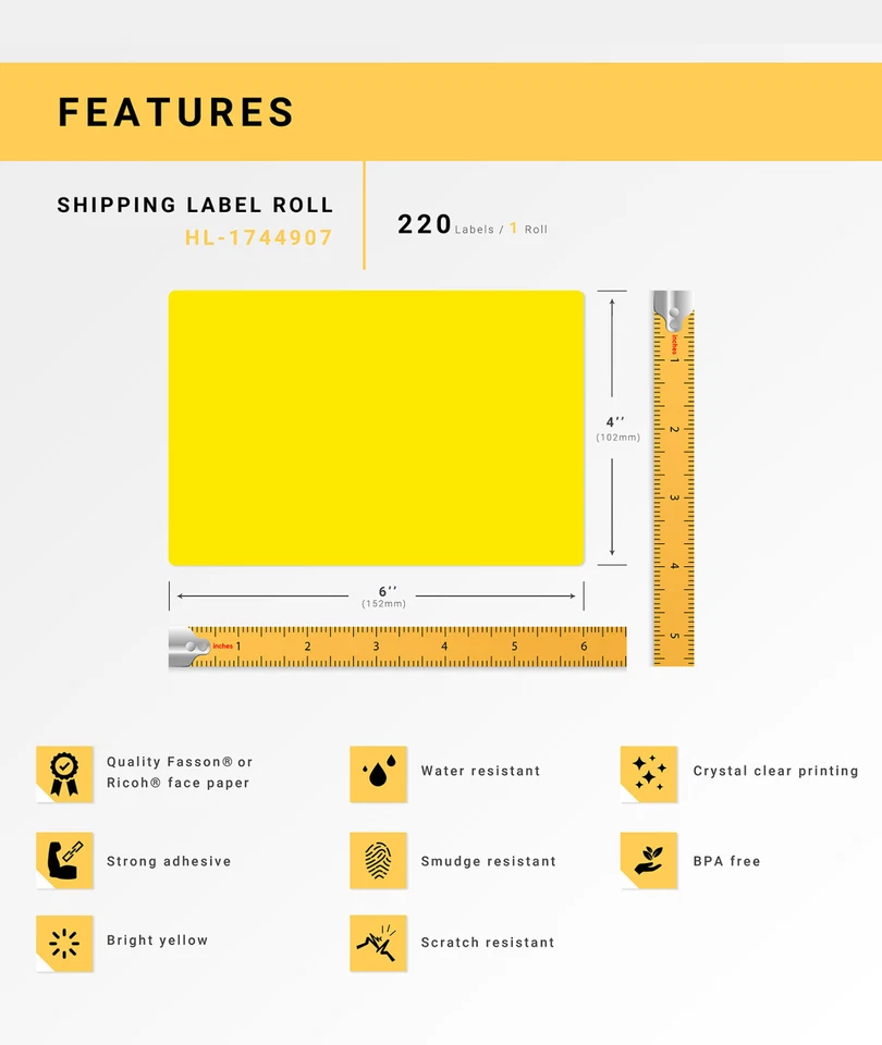 17449079 4XL 11 Rolls 220 YELLOW 4x6 4"x6" Shipping Labels DYMO  LabelWriter LW - Image 4 of 4