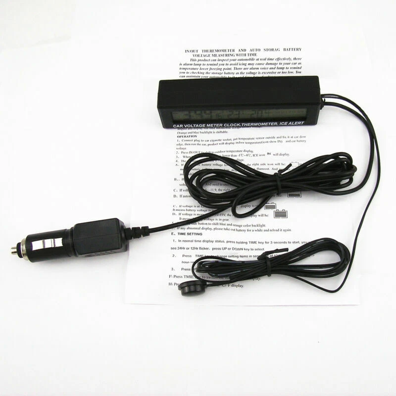 1x Voltímetro Digital Coche Termómetro Reloj Alerta de Hielo Medidor Naranja y Bule Retroiluminación Foto 3 de 4