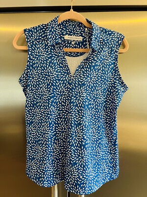 Pebble Beach Dry-luxe Performance Sleeveless Top Blue White Golf Small NWT