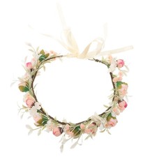 Boho Floral Garland Headband with Ribbon- Wedding Flower Wreath Crown Photo