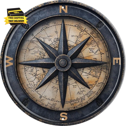 Vintage round Tin Navigational Compass Sign Retro Metal Sign Suitable for Home S