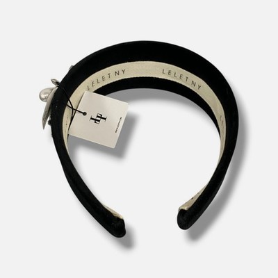 LELET NY Women's Black Annie Crystal Cluster Velvet Wide Headband
