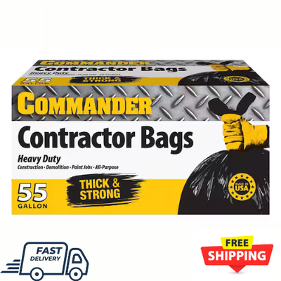 #ad 55 Gallon 3 MIL eq Heavy Duty Contractor Bags with Flap Ties 36quot; x 56quot; wi... $14.79