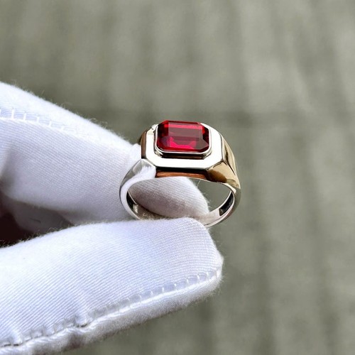 Men Handmade 925 Sterling Silver Red Garnet Ring Engagement Wedding Jewelry
