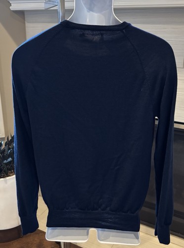 $98 NWOT J. CREW Navy & Purple 100 % Merino Wool Crewneck Sweater Size Small - Picture 4 of 21