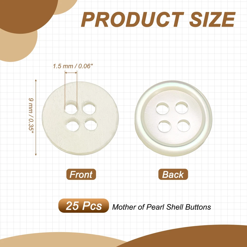 Botón concha natural 4 agujeros botón madreperla 9 mm y paquete de 25 y blanco/azul Foto 2 de 4