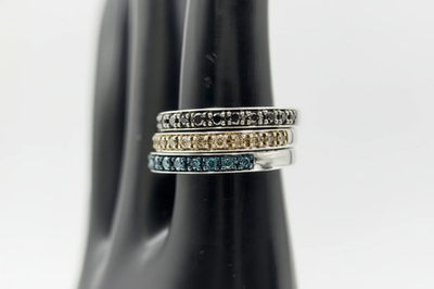 #ad 49ctw Black Blue amp; Champagne Diamond Silver Band Rings ß¢ ‚¬ €œ Set $64.99