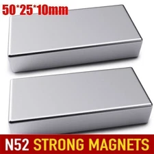 2Pc 50x25x10mm Super Strong Block Fridge Magnets Rare Earth Neodymium Magnet N52