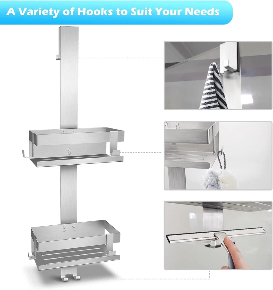 Mensola Doccia Da Appendere, Porta Bagnoschiuma Da Doccia in SUS304 Acciaio Inox - Immagine 4 di 4