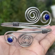 Handcrafted Arm Cuff Bracelet Armlet Armband With Stones Swirl Design