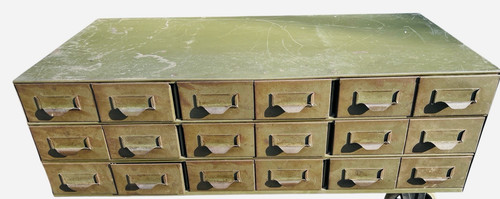 Antique Library card catalog  Metal Cabinet 18 Drawer Made by Lyon