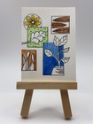 Original ACEO Watercolor Ink Floral Leaves Shapes Unique Bright Colors Signed — photo 3