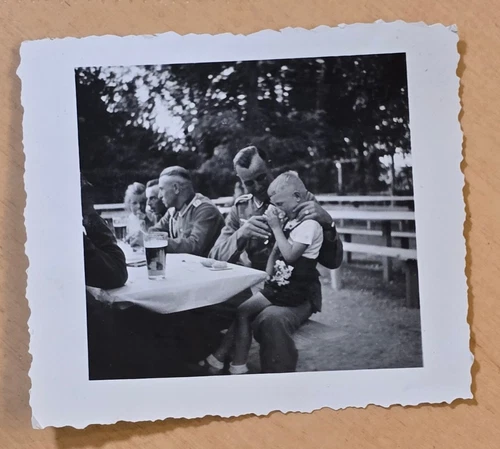 WWII WW2 German Military Wehrmacht Photo Young Boy Child drinks Beer Mug