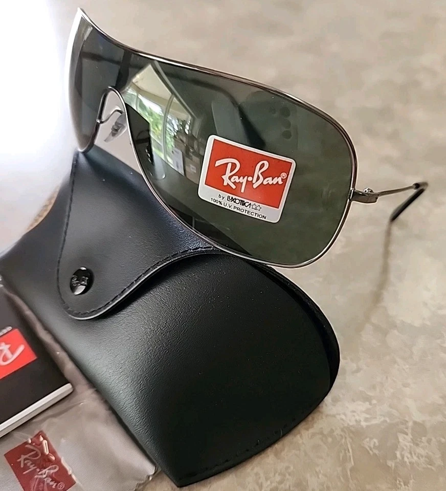 🔥 NUEVAS Gafas de sol Ray Ban Highstreet Cromo Metal Escudo Lente Verde RB3211 004/71 Foto 2 de 4