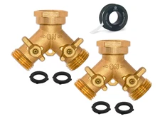 2 Pack Brass Garden Hose Splitter 2 way Heavy Duty, Hose Y Splitter 2 Valves