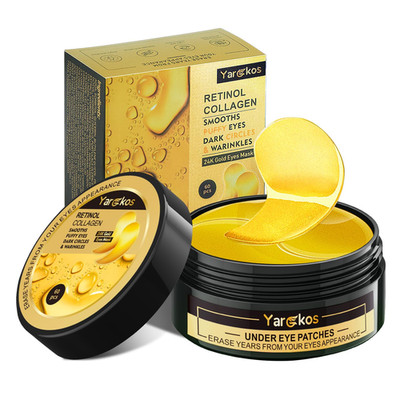 60 Pcs 24K Gold Under Eye Patches 30 Pairs Collagen Gel Mask for Dark Circles