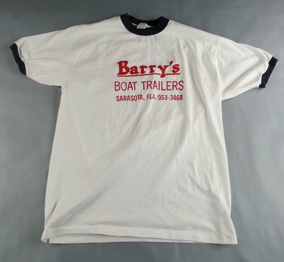 #ad #ad Vintage Barrys Boat Trailers Sarasota Florida T Shirt Size XL USA 1980’s Ringer $24.99