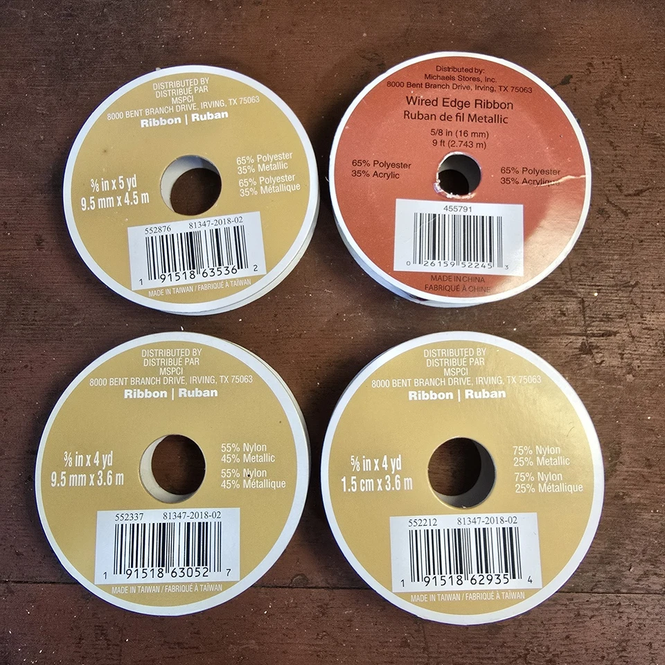 4 PC Celebrate It Christmas Ribbon Gold Burgundy Victorian 3/8" & 5/8" NEW - Image 2 of 2