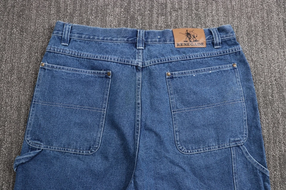 Pantalones Cortos de Carpintero Y2K Renegade Sueltos Pierna Ancha Denim Para Hombre 38x11 Patinador Foto 4 de 4