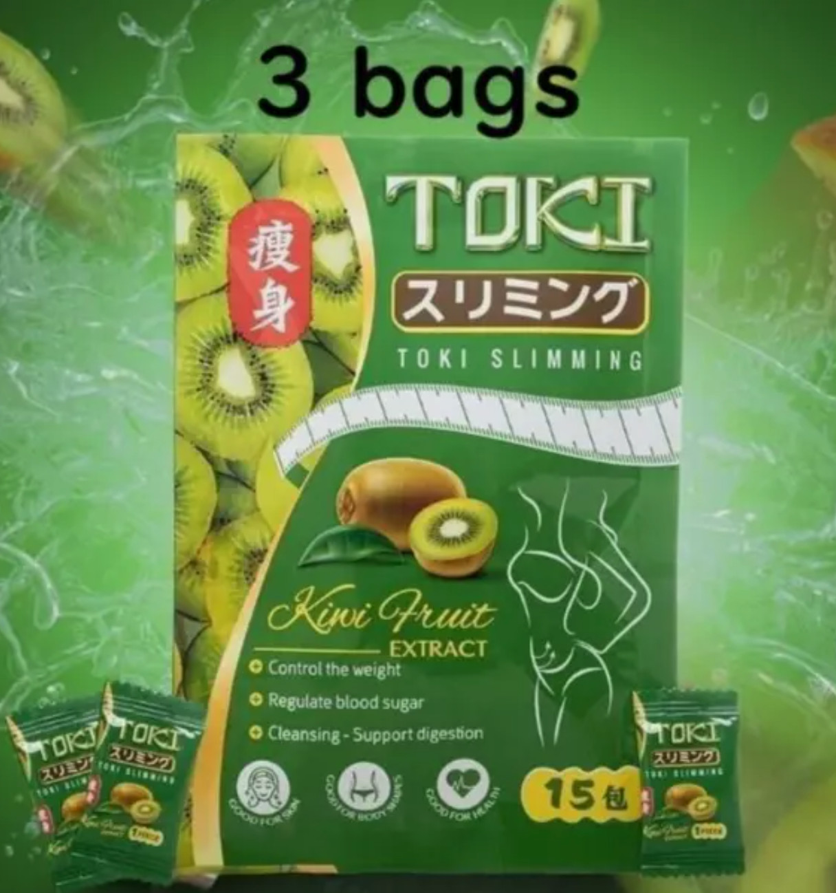 TOKI SCHLANKHEITSSÜSSIGKEITEN [15 Stück x 3 Packungen] Diätfutter Kiwi Geschm...