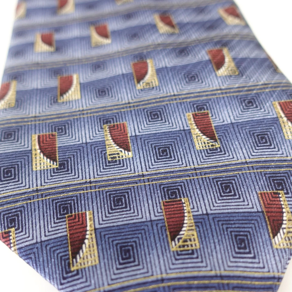 Corbata Texturizada Cuello Hombres Azul Marrón Abstracto Art Deco Seda Vestido de Fiesta Ancho HAGGAR Foto 3 de 4