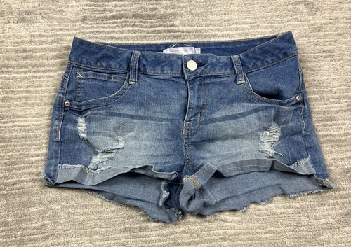 No Boundaries Shorts Juniors 13 Blue Denim Distressed Jean Cuffed Cut Off
