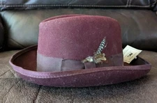 Capas Design Godfather Hat Cap Leather Band Burgundy Deep Purple 100% Wool NWT
