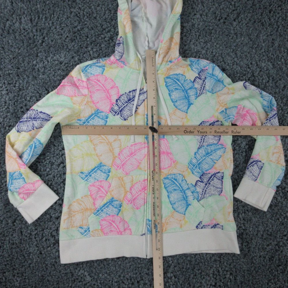 OFF WHITE Felpa con cappuccio Sun Bay donna grande Petite Off bianca verde floreale manica lunga zip intera