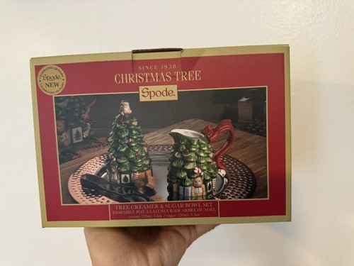 Spode Christmas Tree Hand Painted Sugar and Creamer Set NEW in BOX
