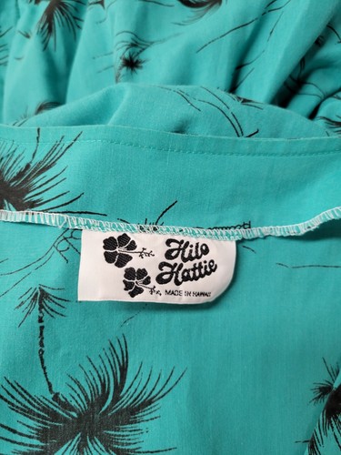 Vtg Hilo Hattie Hawaiian Green Blue Palm Tree Romper L? - Picture 8 of 9