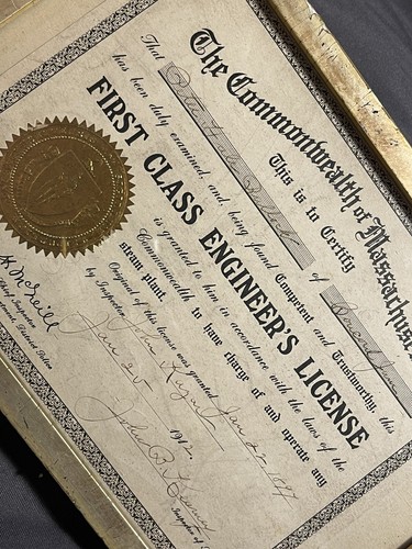 Antique Original Lemon Gold Frame w/ 1912 Engineer License  - Picture 12 of 13