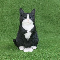 American Shorthair Katze Figur Statue Skulptur Deko Gartenfigur Fan Schwarz Weiß