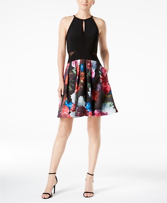 $299 Xscape Women'S Black Illusion-Inset Floral Evening Fit & Flare Dress  Size 8 | eBay