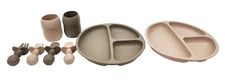 PandaEar Silicone Baby Feeding Set 2 Pack Divided Light Tan/Walnut 