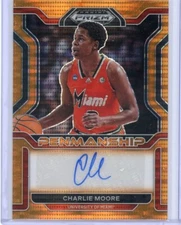Charlie Moore 2022-23 Prizm Draft Picks Penmanship Orange Pulsar 8/49