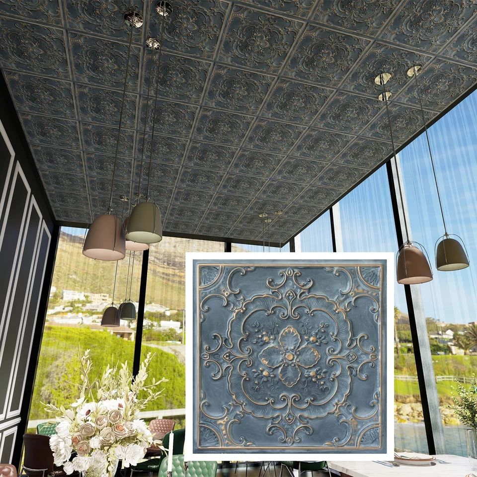 Azulejo de techo estilo clásico groggery decoración panel de pared PL19 oro ahumado 10 un./lote Foto 2 de 4