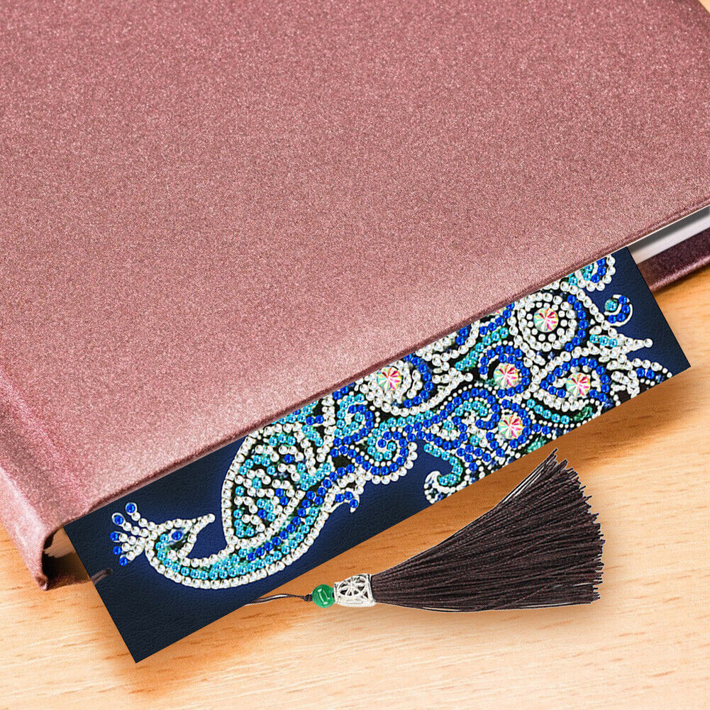 Peacock 5D DIY Special Shape Diamond Painting Leather Tassels Bookmark Art  Gifts