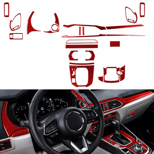 27Pcs Red Carbon Fiber Interior Full Set Panel Trim Cover For Mazda CX-9 2016-23 - Picture 1 of 18
