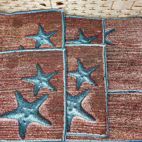 Vintage 6er Set Gobelin Tischsets Seesterne Meer Ozean Strand Muschel - Bild 5 von 6