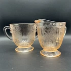 VTG Jeanette Blossom Pink Depression Glass Creamer And Sugar Bowl 1930s