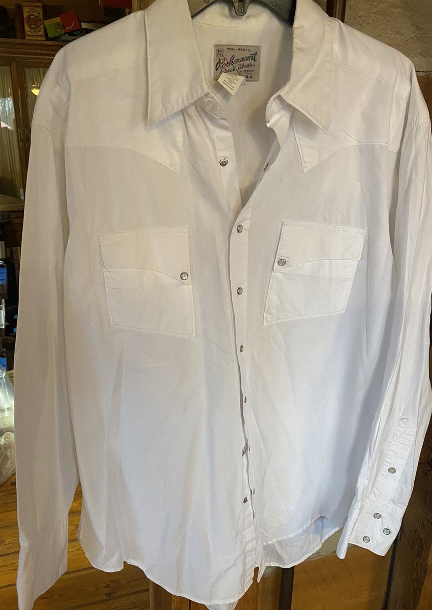 VINTAGE Tru West Rockmount Ranch Wear Shirt Mens 15 35 White Pearl