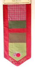 Christmas Table Runner Country Plaid and Stripe Appliqued Ornaments 13.5"x72"